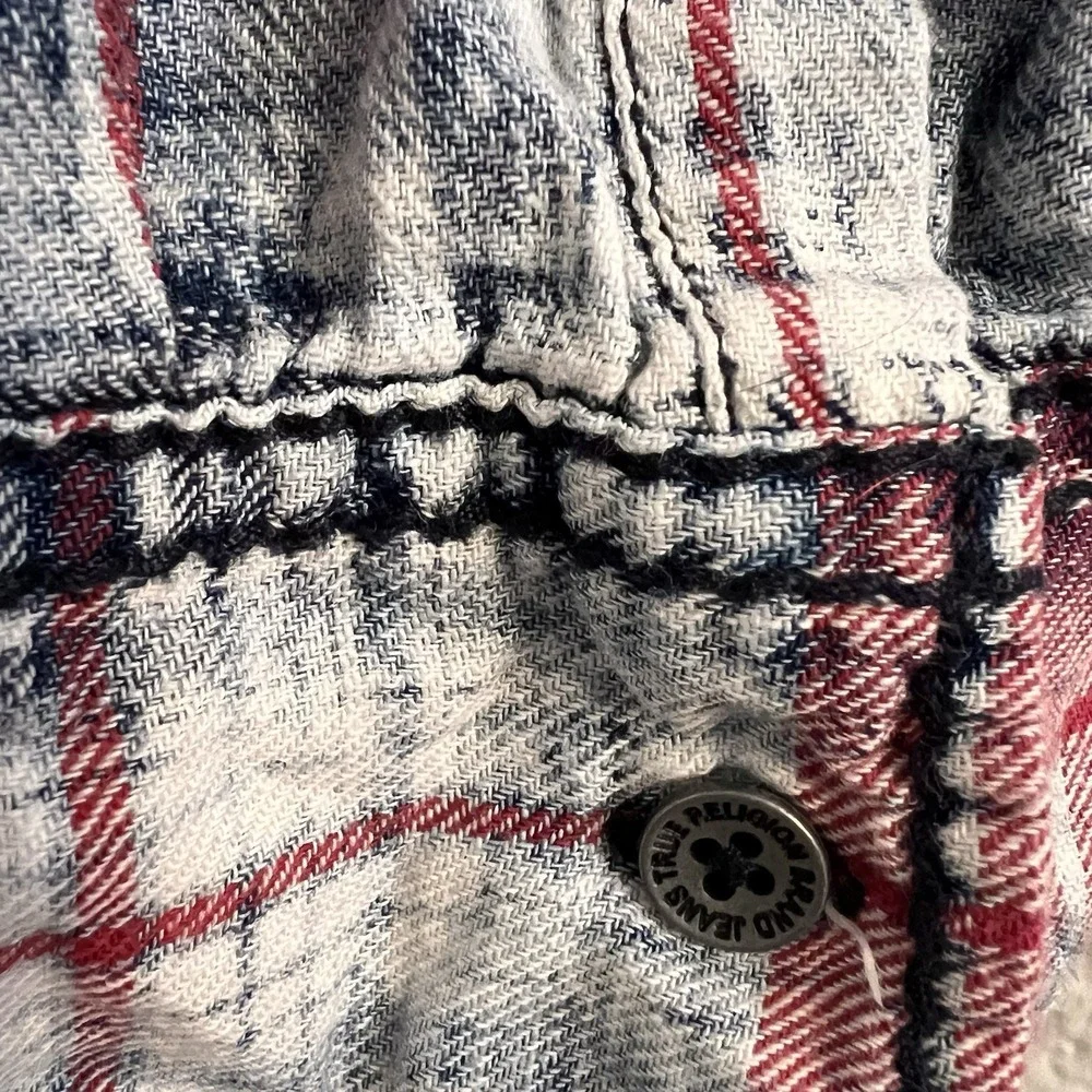 True Religion Western Shirt Men's Size 3XL Red Blue Plaid Long Sleeve Button UP